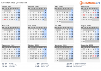 Kalender 2009 mit Ferien und Feiertagen Queensland