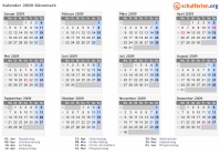 Kalender 2009 mit Ferien und Feiertagen Dänemark
