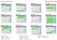 Kalender 2009 mit Ferien und Feiertagen Bayern