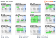 Kalender 2009 mit Ferien und Feiertagen Bremen