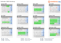 Kalender 2009 mit Ferien und Feiertagen Hamburg