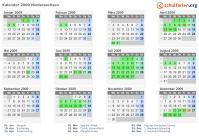 Kalender 2009 mit Ferien und Feiertagen Niedersachsen
