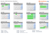 Kalender 2009 mit Ferien und Feiertagen Nordrhein-Westfalen