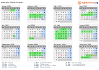 Kalender 2009 mit Ferien und Feiertagen Sachsen