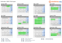 Kalender 2009 mit Ferien und Feiertagen Thüringen