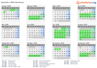 Kalender 2009 mit Ferien und Feiertagen Bordeaux