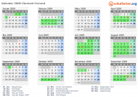 Kalender 2009 mit Ferien und Feiertagen Clermont-Ferrand