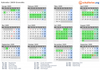 Kalender 2009 mit Ferien und Feiertagen Grenoble