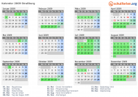 Kalender 2009 mit Ferien und Feiertagen Straßburg