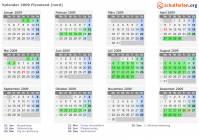 Kalender 2009 mit Ferien und Feiertagen Flevoland (nord)