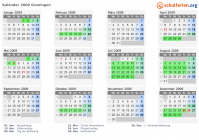 Kalender 2009 mit Ferien und Feiertagen Groningen