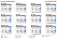 Kalender 2009 mit Ferien und Feiertagen Kolumbien