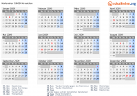 Kalender 2009 mit Ferien und Feiertagen Kroatien