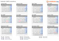Kalender 2009 mit Ferien und Feiertagen Luxemburg