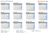 Kalender 2009 mit Ferien und Feiertagen Neuseeland