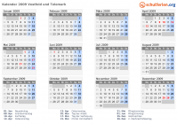 Kalender 2009 mit Ferien und Feiertagen Vestfold und Telemark