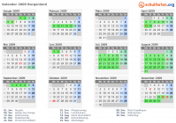 Kalender 2009 mit Ferien und Feiertagen Burgenland