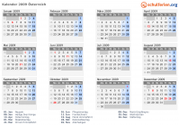 Kalender 2009 mit Ferien und Feiertagen Österreich