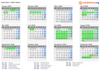 Kalender 2009 mit Ferien und Feiertagen Wien