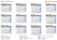Kalender 2009 mit Ferien und Feiertagen Panama