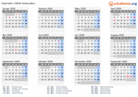 Kalender 2009 mit Ferien und Feiertagen Schweden