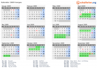 Kalender 2009 mit Ferien und Feiertagen Aargau