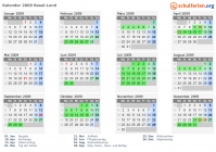 Kalender 2009 mit Ferien und Feiertagen Basel-Land