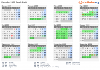 Kalender 2009 mit Ferien und Feiertagen Basel-Stadt