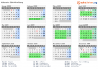 Kalender 2009 mit Ferien und Feiertagen Freiburg