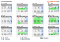 Kalender 2009 mit Ferien und Feiertagen Genf