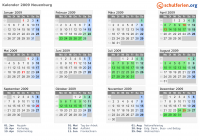 Kalender 2009 mit Ferien und Feiertagen Neuenburg