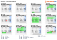 Kalender 2009 mit Ferien und Feiertagen Sankt Gallen