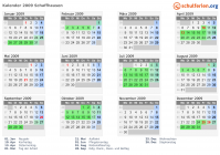 Kalender 2009 mit Ferien und Feiertagen Schaffhausen