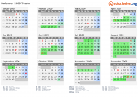 Kalender 2009 mit Ferien und Feiertagen Tessin