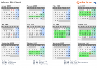 Kalender 2009 mit Ferien und Feiertagen Waadt