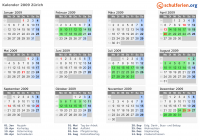 Kalender 2009 mit Ferien und Feiertagen Zürich