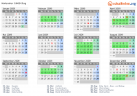 Kalender 2009 mit Ferien und Feiertagen Zug