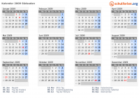 Kalender 2009 mit Ferien und Feiertagen Südsudan