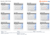 Kalender 2009 mit Ferien und Feiertagen Türkei