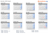 Kalender 2009 mit Ferien und Feiertagen Ungarn
