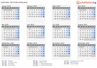 Kalender 2010 mit Ferien und Feiertagen Neusüdwales