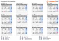 Kalender 2010 mit Ferien und Feiertagen Tasmanien