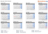 Kalender 2010 mit Ferien und Feiertagen Victoria