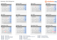 Kalender 2010 mit Ferien und Feiertagen Bulgarien