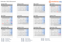 Kalender 2010 mit Ferien und Feiertagen Dänemark