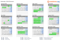 Kalender 2010 mit Ferien und Feiertagen Bremen