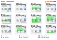 Kalender 2010 mit Ferien und Feiertagen Hamburg