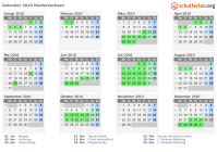 Kalender 2010 mit Ferien und Feiertagen Niedersachsen