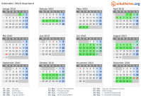 Kalender 2010 mit Ferien und Feiertagen Saarland