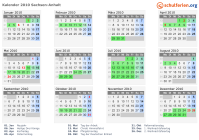 Kalender 2010 mit Ferien und Feiertagen Sachsen-Anhalt
